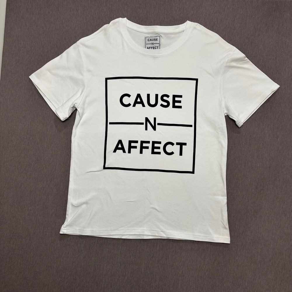 Cause N Affect Mens White Graphic T Shirt Size L Cotton Short Sleeve‎ Tee Top